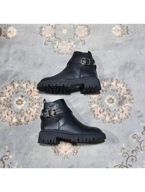 Y2K Grunge Lug London Rebel Black Buckle Boots - sz 7.5